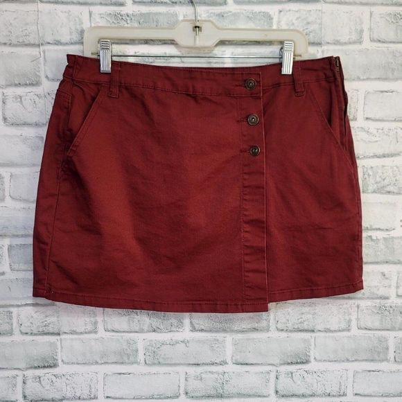 Chelsea & Violet Size 31 Asym Hem Pocketed Suede Denim Mini Faux Wrap Skirt - Picture 1 of 6